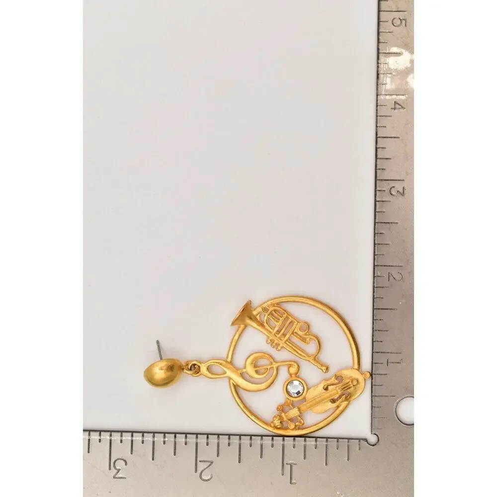 Vintage Musical Dangle Earrings Instrument Brushed Gold Matte NOS 1980s BinBK